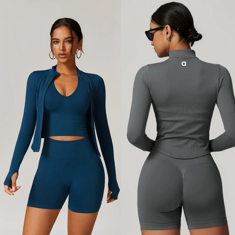 Yoga clothing jacket seasonal new collar zip long-sleeved female outdoor tight cardigan fitness sports tops