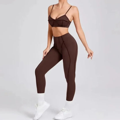 Yoga Sports Fitness Sets High Waist Hip-lifting Trousers Open Back Bra Suit Casual Running Workout Gym Leggings Sexy Sets Women