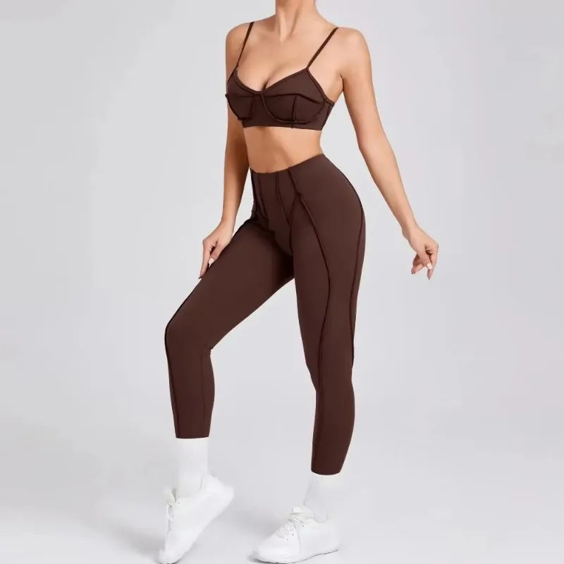 Yoga Sports Fitness Sets High Waist Hip-lifting Trousers Open Back Bra Suit Casual Running Workout Gym Leggings Sexy Sets Women