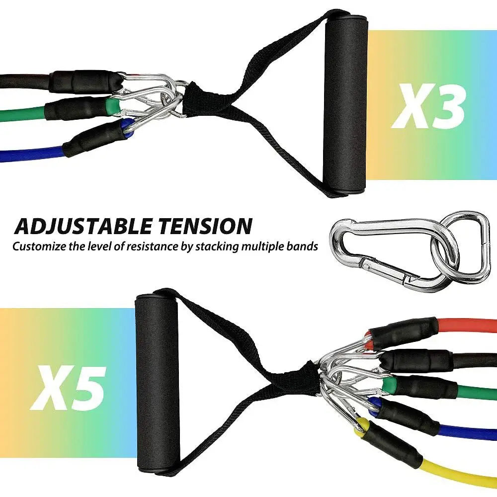 11PCS Elastic Rubber Resistance  Expander Bands for Bodybuilding, Home Gym Equipment, Weight Training, Fitness