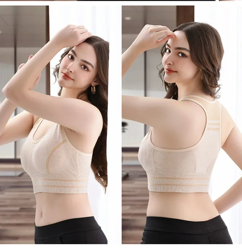 Sports Bra for Women, Back Padded Strappy Sports Bras Medium Support Yoga Bra with Fixed Cups