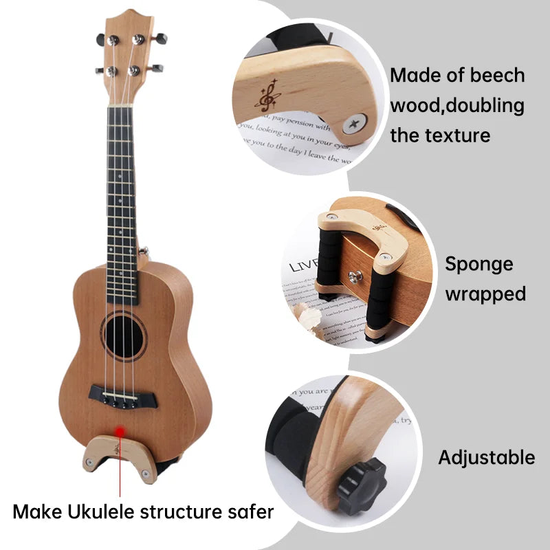 Wooden Ukulele Stand Beech With Sponge Padding Adjustable Ukulele Floor Stand Portable Holder For School Music Program Concerts