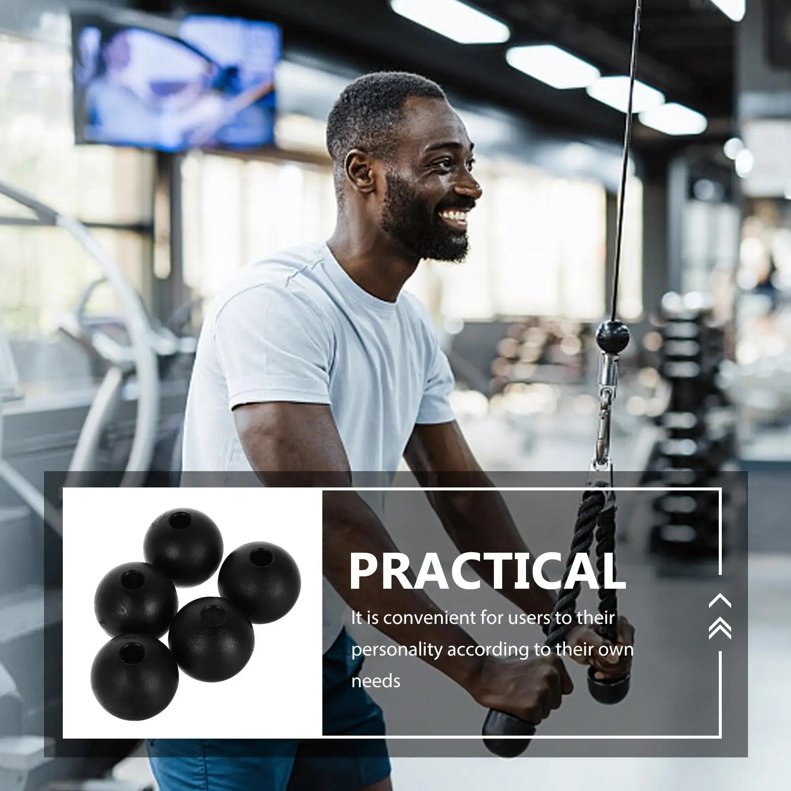 5 Pcs Cable Ball Stoppers for Gym Equipment Home Gym Accessories Fitness Pulley Attachment Black Color Durable Nylon