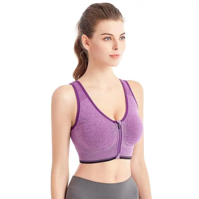 Running Fitness Sports Bra Front Zipper Women's Underwear Shockproof without Underwire Bralette Breathable Seamless Brassiere