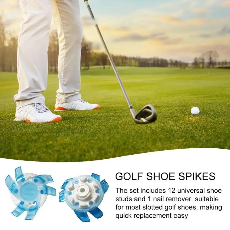 Golf Shoe Spikes Replacements 12 Pieces Footwears Anti Slip Golf Cleat Quick Twist Golf Spikes Golf Cleats Portable Wrench Screw
