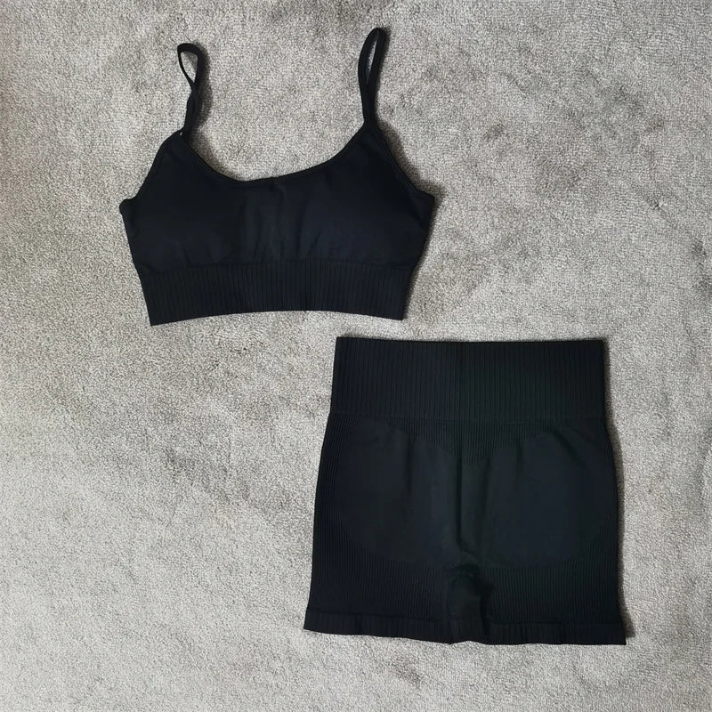 Fitness Yoga Set Seamless Sport Women's Sportswear High Waist Leggings Workout Outfits Two Piece Shorts Sets Womens Gym Clothing