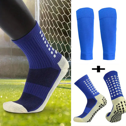 Soccer Shin Guards 2 Pairs Set Men Grip Soccer Socks and Knee Pads Adult Youth Non Slip Leg Football Sports Calf Sleeves