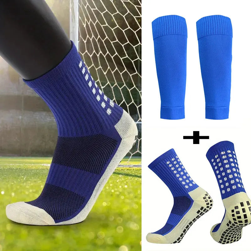 Soccer Shin Guards 2 Pairs Set Men Grip Soccer Socks and Knee Pads Adult Youth Non Slip Leg Football Sports Calf Sleeves