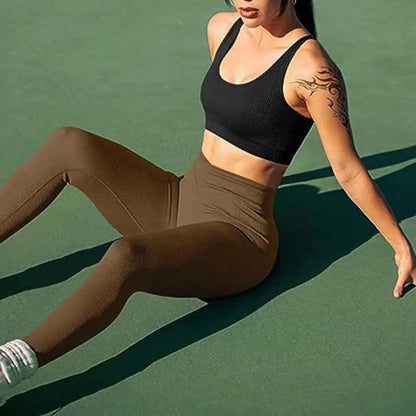 Yoga Leggings Ribbed Yoga Leggings for Women High Waist Athletic Workout Pants Indoor Outdoor Sports Exercise Casual Wear