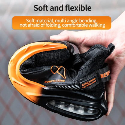 Safety Sneaker for Men Orange Air Cushion Steel Toe Safety Shoes Sports Large Work Anti-Smashing Industrial Safety Tennis Woman