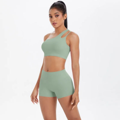 New Sports One-shoulder Back Yoga Clothing Suit Tight To Lift The Buttocks Quick Dry Running Fitness Two-piece Set