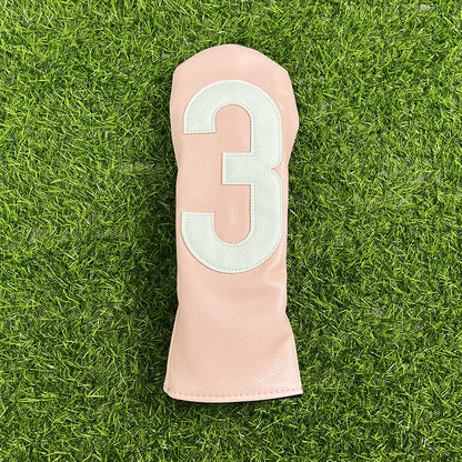 Golf Club Headcover Set - White&Pink Large Number Design for All Clubs