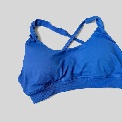 Strappy Bra Top Women High Support Cross Back Sport Seamless Padded Bras Scrunch Workout Gym Fitness Tank Tops
