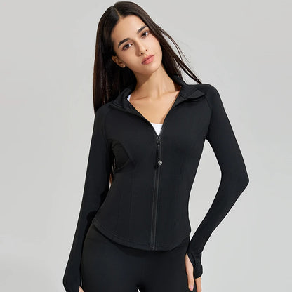 Exercise jacket yoga fitness clothing long-sleeved women four seasons running fast dry tight tops gym yoga jacket