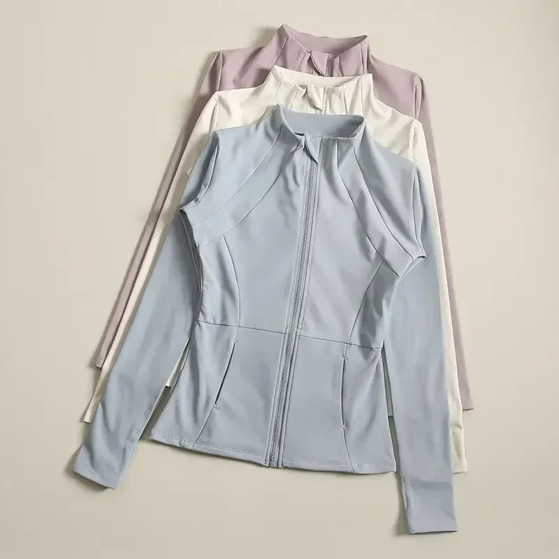 Yoga Suit Women's High-end Standing Collar Long Sleeved Sports Jacket Running Training Fitness Top Windproof Running Suit