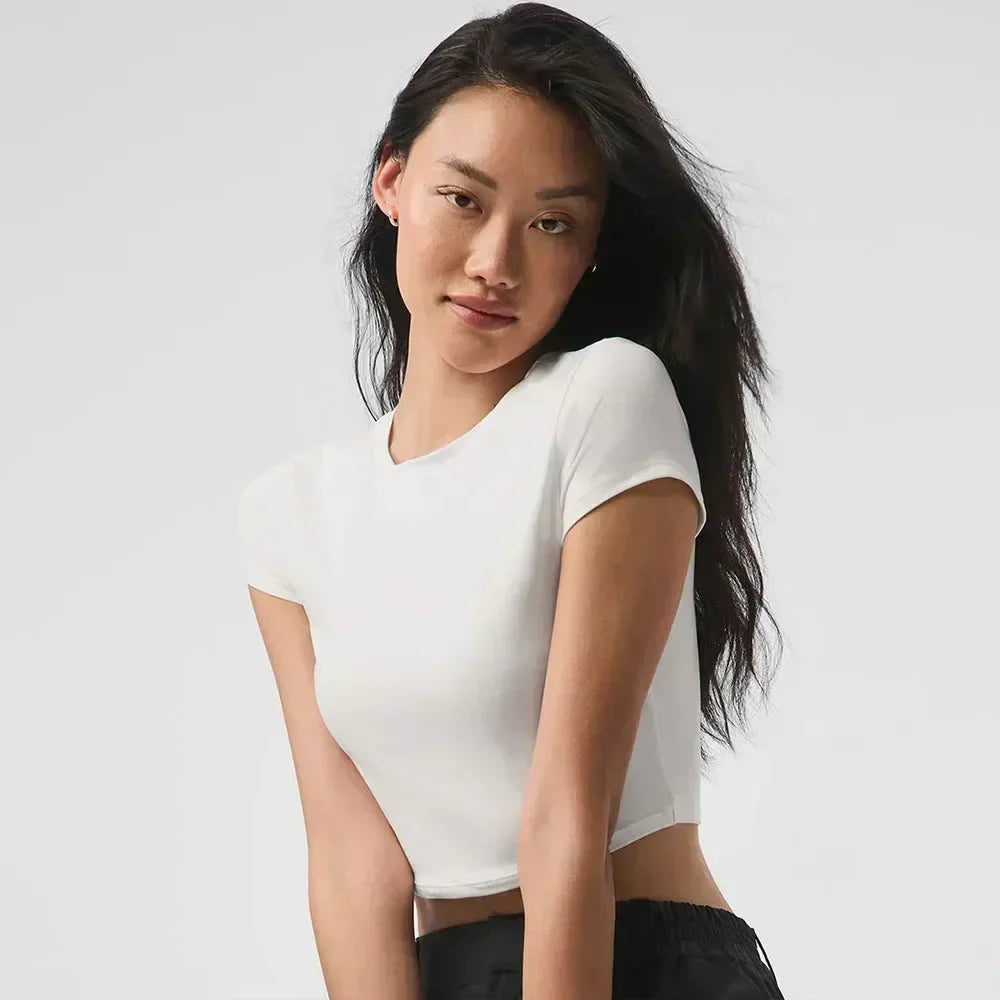 Running Exercise Yoga Clothes for Women Fashion Solid Slimming Tight T-shirt Summer Fitness Training Short Sleeved Crop Top