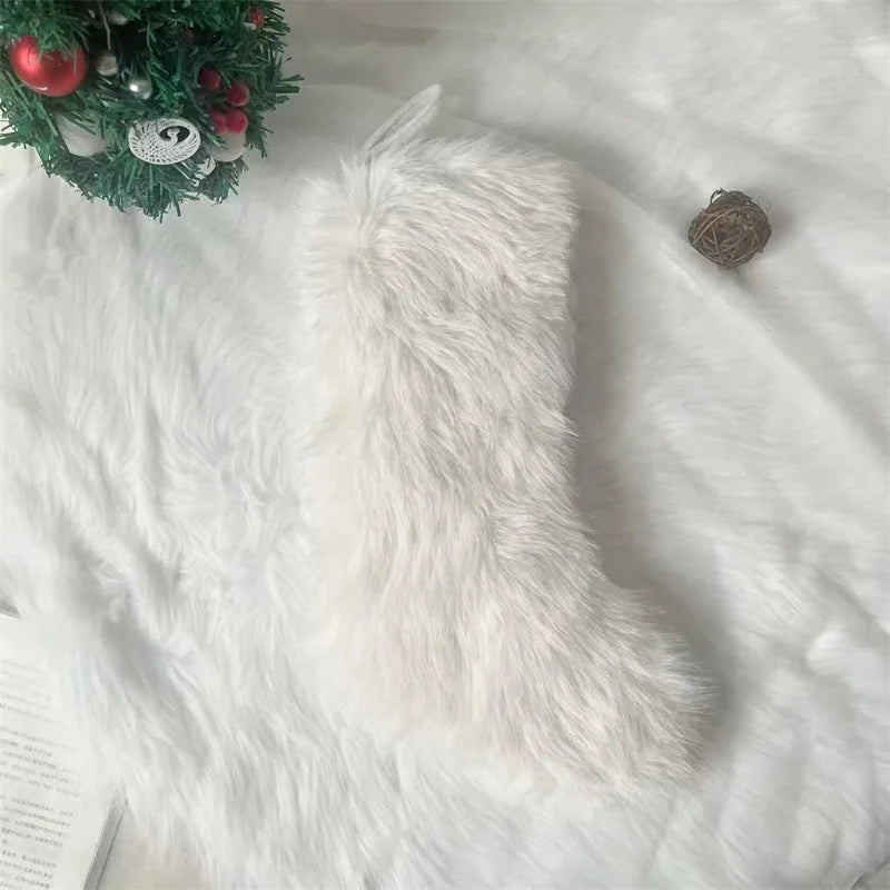New solid color Christmas socks 20 inch milk brown fine long hair decoration overall sock gift bag